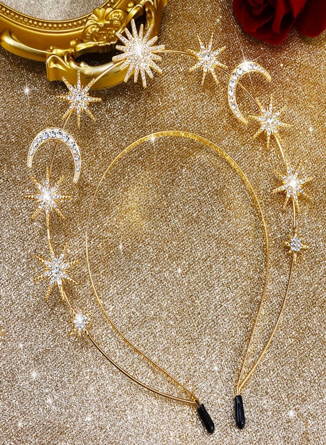 Vovii Halo Crown Headband Goddess Headpiece with Star Moon Design for Women, Celestial Headband Sun Crown for Hair Accessories Prom Costume (Gold) - Image 2